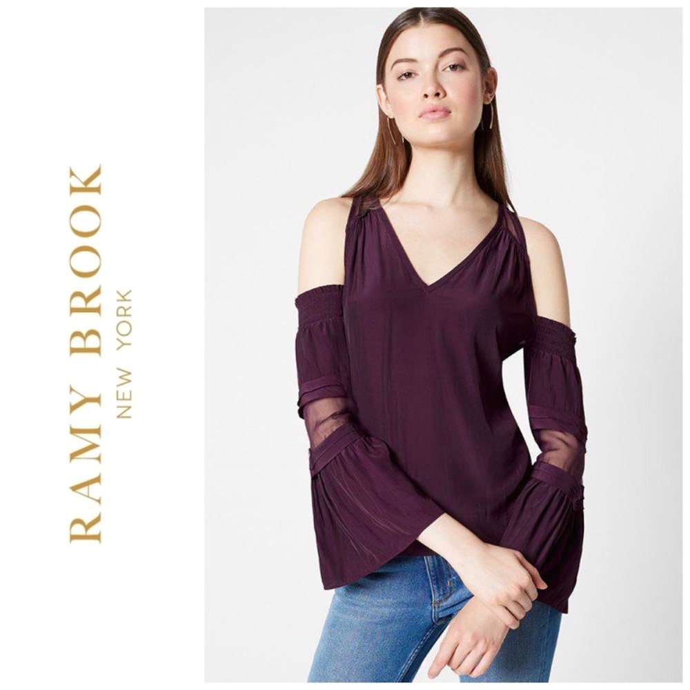 Ramy Brook Wine/ Merlot Cold Shoulder Silk Blend Blouse
